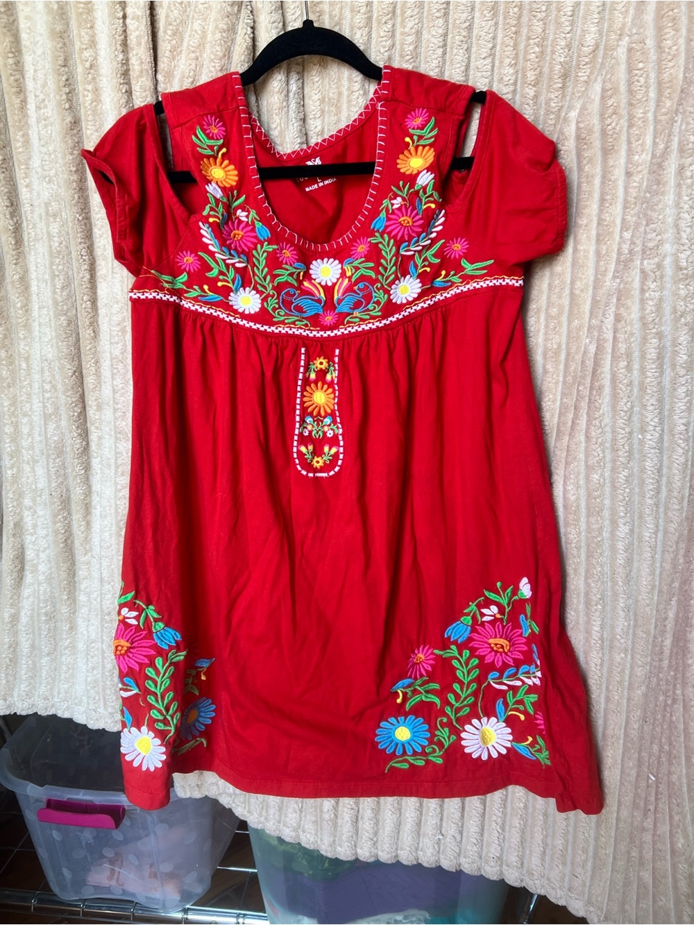 Woman’s Red Embroidered Floral Dress